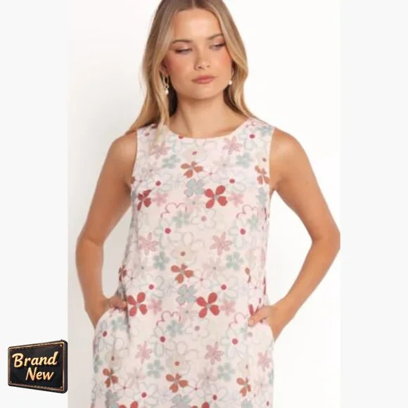 Mini Dress Sleeveless Casual Floral Print Round Neck Back Closure